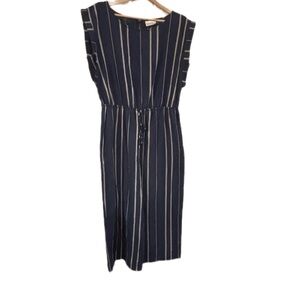 Universal Thread Navy and Cream Striped Jumpsuit Women’s L Vintage Metal Zipper